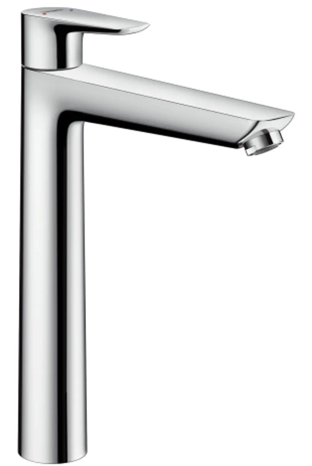 Einhebel-Waschtischmischer von Hansgrohe in Chrom, geeignet für Aufsatzwaschtische, mit integrierter Zugstangen-Ablaufgarnitur, schlichte, moderne Formgebung.